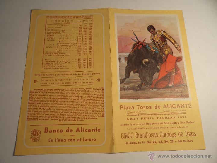 Tauromaquia: Programa tauromaquia original. Plaza de toros de Alicante. 1974. (a-5)