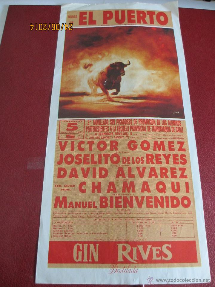 Tauromaquia: CARTEL. PLAZA PUERTO SANTA MARIA. VICTOR GOMEZ, JOSELITO DE LOS REYES, DAVID ALVAREZ,...1991.
