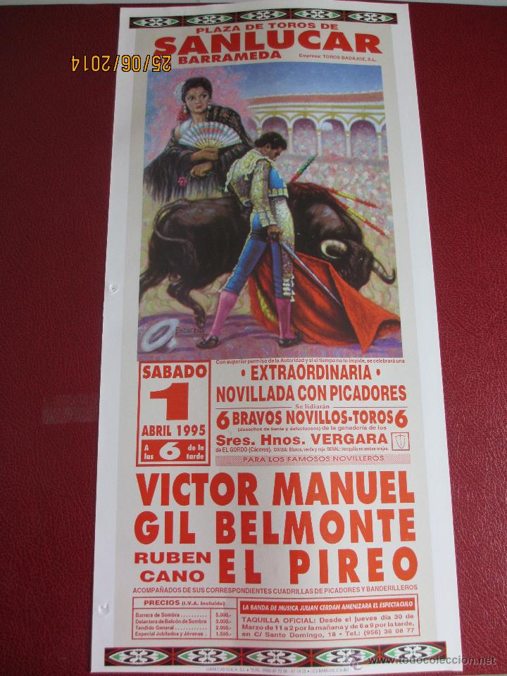 Tauromaquia: CARTEL. PLAZA SANLUCAR DE BARRAMEDA. VICTOR MANUEL, GIL BELMONTE Y RUBEN CANO EL PIREO. 1995.