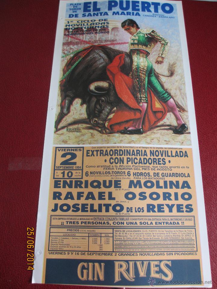 Tauromaquia: CARTEL. PLAZA PUERTO SANTA MARIA. ENRIQUE MOLINA, RAFAEL OSORIO Y JOSELITO DE LOS REYES. 1994.