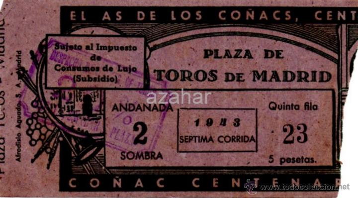Tauromaquia: MADRID, 1943, ENTRADA DE TOROS,CARTEL ANGELETE Y DOMINGUIN, SOBRESALIENTE JEREZANO