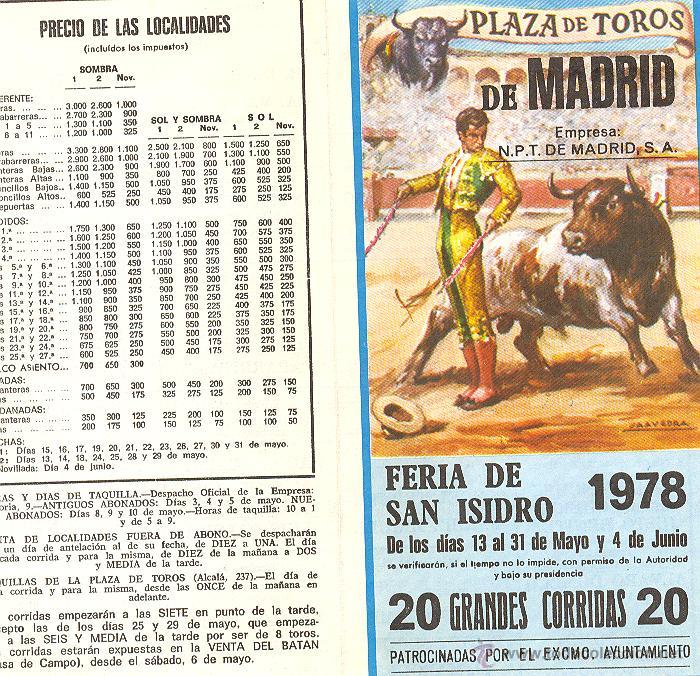 Tauromaquia: FERIA DE SAN ISIDRO 1978. D&Iacute;PTICO. - Foto 1