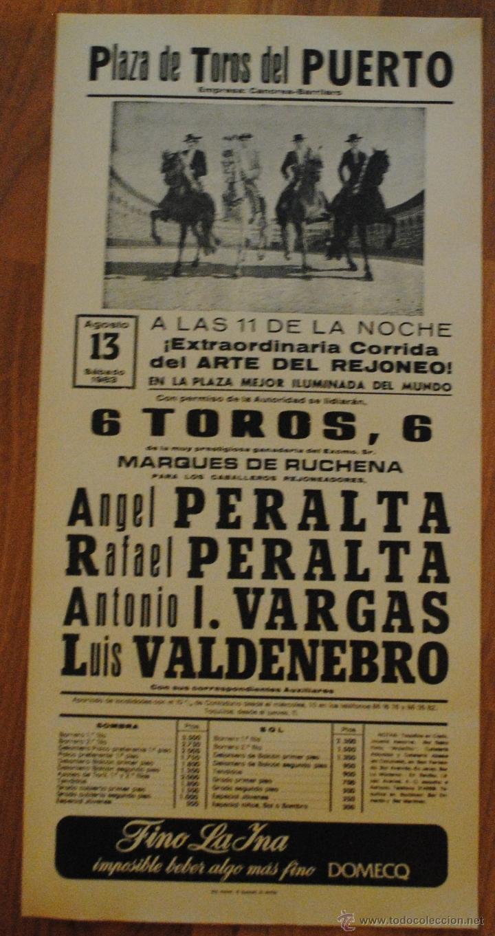 Bullfighting: CARTEL PLAZA DE TOROS DEL PUERTO 13 AGOSTO 1983, ANGEL Y RAFAEL PERALTA, LEER