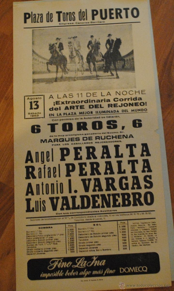 Tauromachie: CARTEL PLAZA DE TOROS DEL PUERTO 13 AGOSTO 1983, ANGEL Y RAFAEL PERALTA,LEER