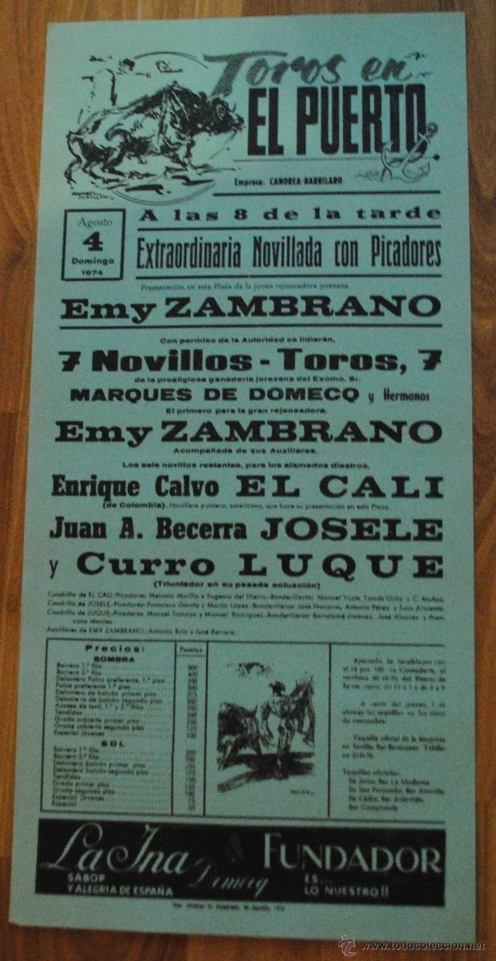 Stierkampf: CARTEL PLAZA DE TOROS EN EL PUERTO 4 AGOSTO 1974, ENRIQUE CALVO EL CALI, JOSELE Y CURRO LUQUE