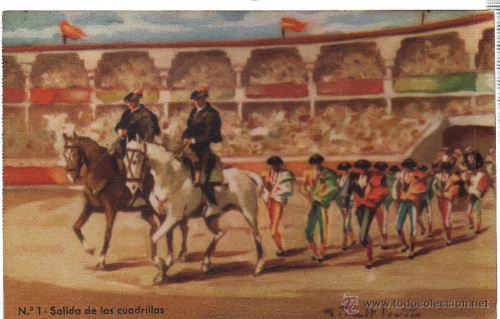 Tauromachia: TARJETA POSTAL. SALIDA DE LAS CUADRILLAS. N&ordm; 1