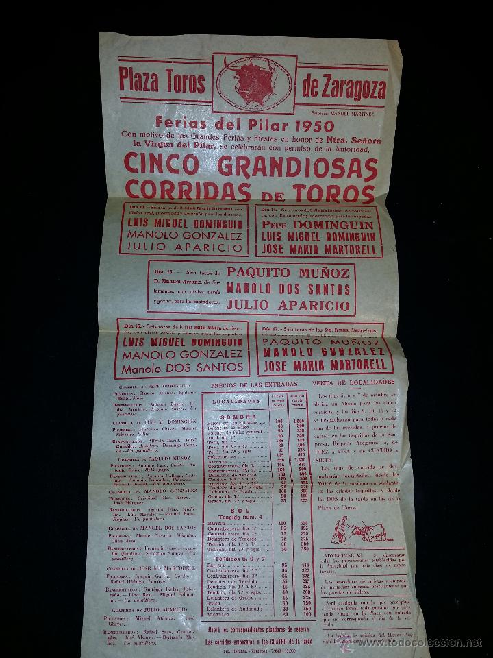Tauromaquia: Cartel de Toros Fiestas del Pilar de Zaragoza 1950 Luis Miguel Domingu&iacute;n, Pepe Domingu&iacute;n