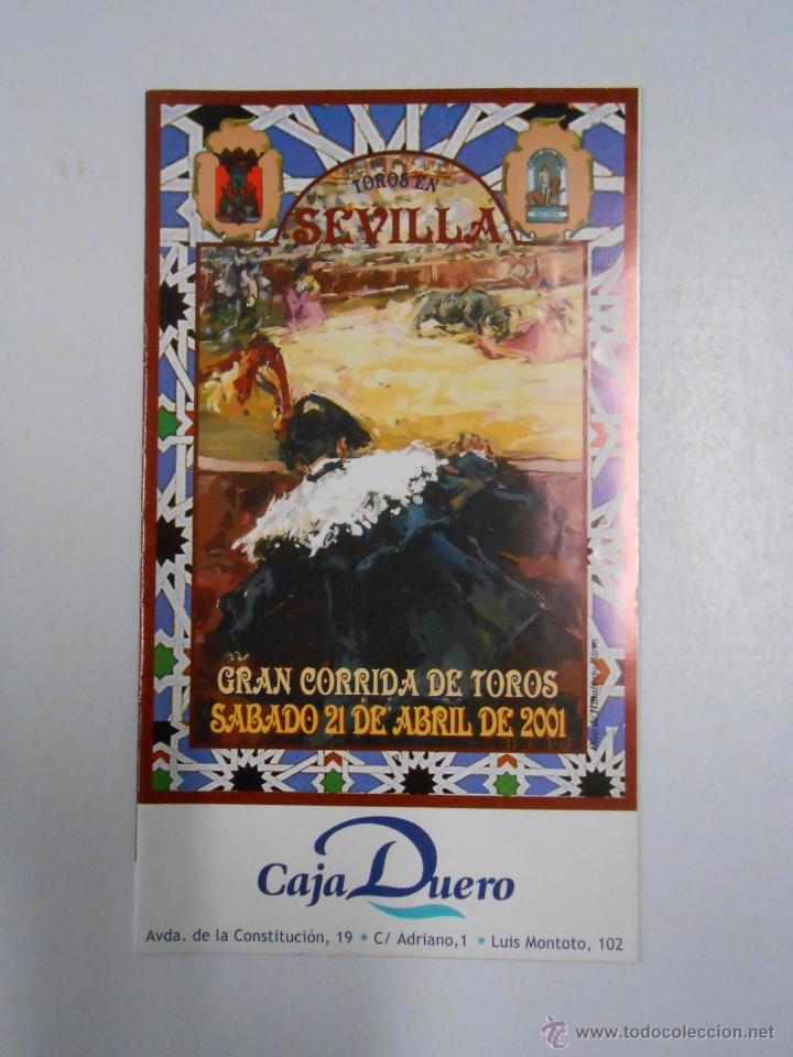 Tauromaquia: PROGRAMA CORRIDA DE TOROS SEVILLA 21 DE ABRIL DE 2001 CEPEDA, VAZQUEZ, VILCHES. TDKP2