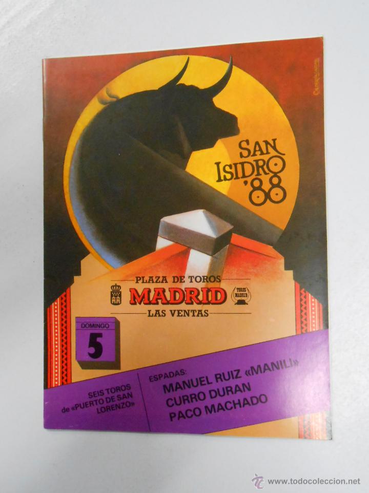 Tauromaquia: PROGRAMA PLAZA DE TOROS DE MADRID. LAS VENTAS. SAN ISIDRO 1987. 5 DE MAYO MANILI, CURRO DURAN TDKP2