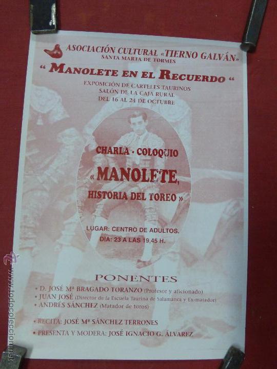 Tauromaquia: CARTEL DE MANOLETE EN EL RECUERDO, CHARLA COLOQUIO ASOCIACI&Oacute;N TIERNO GALV&Aacute;N SANTA MARTA DE TORMES