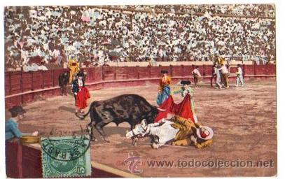 Stierkampf: TARJETA POSTAL CAIDA DEL PICADOR. PURGER & CO. 3238. A&Ntilde;O 1907