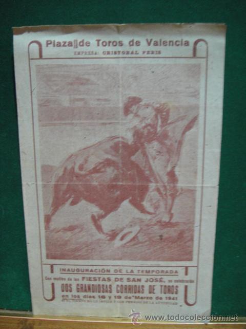 Tauromaquia: plaza de toros de valencia a&ntilde;o 1941  - manolete , pericas - lalanda - vienvenida, belmonte - vazquez