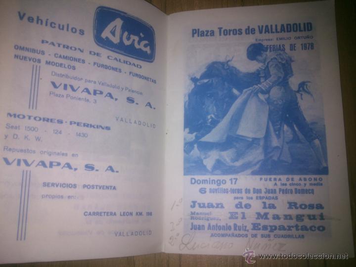 Tauromaquia: PLAZA DE TOROS DE VALLADOLID PROGRAMA FERIA 1978 - Foto 2