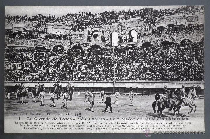 Tauromaquia: POSTAL N&ordm; 1 DE AR&Egrave;NES DE NIMES - LA CORRIDA DE TOROS / PRELIMINARES PASEO DE LAS CUADRILLAS