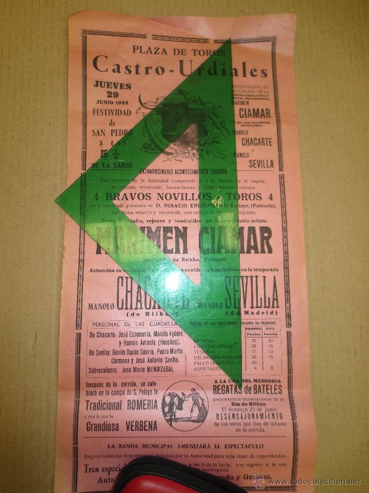 Tauromaquia: cartel toros castro urdiales 1950. santander. bilbao. sevilla. madrid. marimen ciamar.