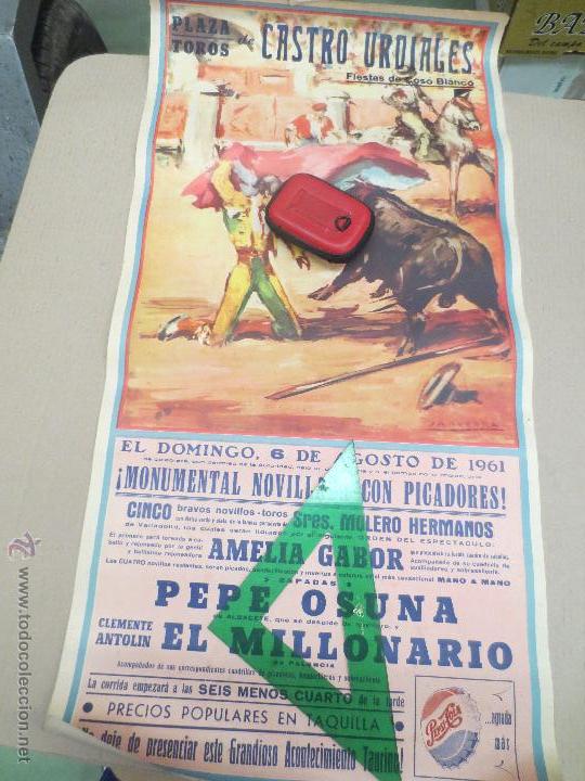 Tauromaquia: cartel grande toros castro urdiales. 1961. bilbao. pepe osuna. clemente antolin. santander. madrid.