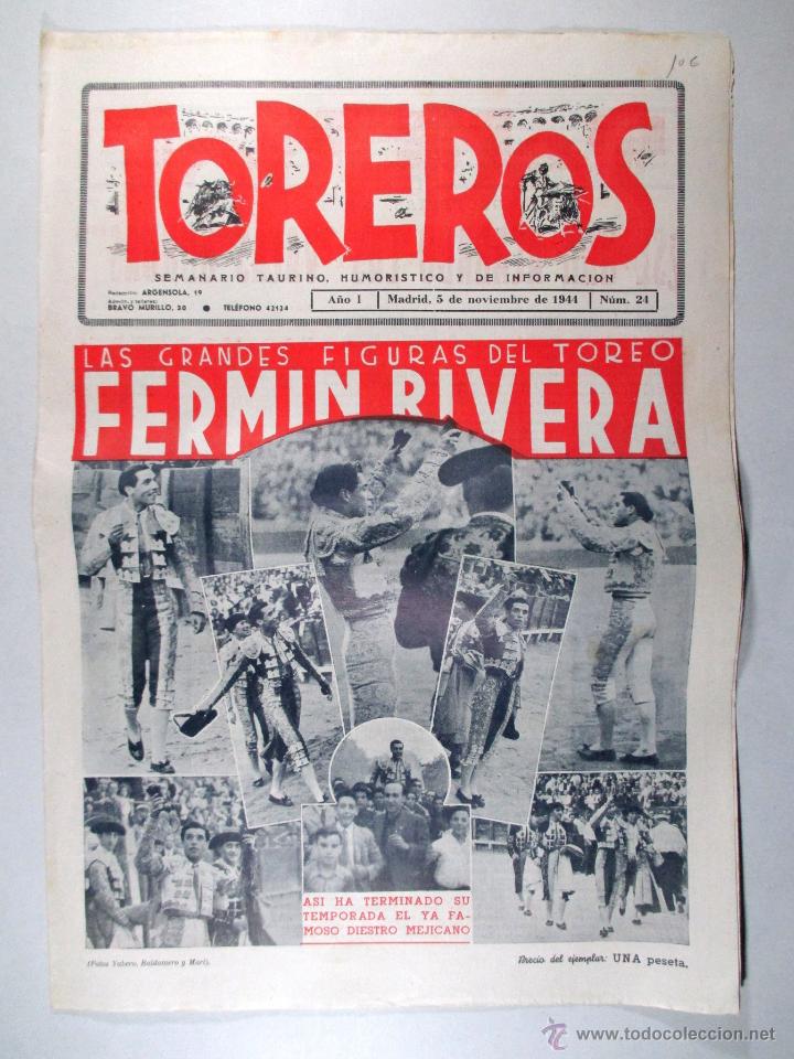 Tauromaquia: TOREROS N&ordm; 24 , REVISTA TOROS , 1944 , TAUROMAQUIA , FERMIN RIVERA , ARRUZA , MANOLETE