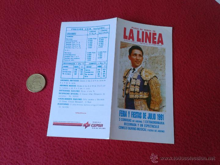 Tauromaquia: PEQUE&Ntilde;O FOLLETO DIPTICO TOROS TAUROMAQUIA CORRIDA TORO FERIA Y FIESTAS A&Ntilde;O 1991 LA LINEA CADIZ IDEAL