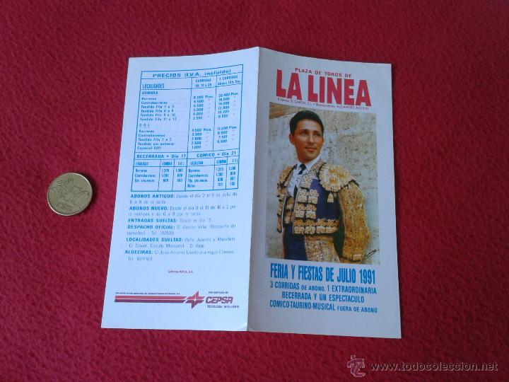 Tauromaquia: PEQUE&Ntilde;O FOLLETO DIPTICO TOROS TAUROMAQUIA CORRIDA TORO FERIA Y FIESTAS A&Ntilde;O 1991 LA LINEA CADIZ IDEAL