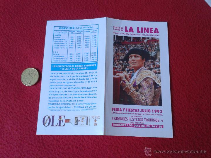 Tauromaquia: PEQUE&Ntilde;O FOLLETO DIPTICO TOROS TAUROMAQUIA CORRIDA TORO FERIA Y FIESTAS 1993 PLAZA LA LINEA CADIZ IDE