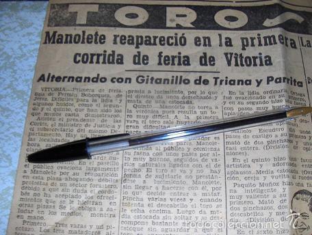 Tauromaquia: MANOLETE. 2 RECORTES DE PRENSA PREVIOS A SU MUERTE.