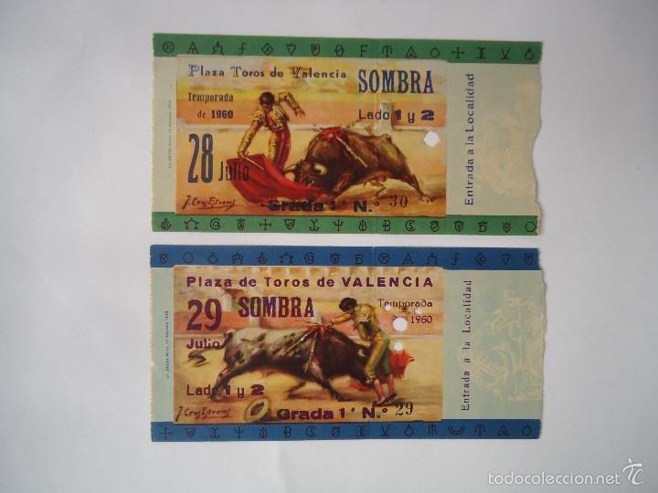 Stierkampf: 2 entradas de toros del 28 y 29 de julio del a&ntilde;o 1960 de la plaza de toros de valencia