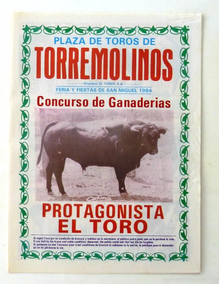 Tauromaquia: FOLLETO PLAZA DE TOROS DE TORREMOLINOS. FERIA Y FIESTAS DE SAN MIGUEL 1984. PROTAGONISTA EL TORO.