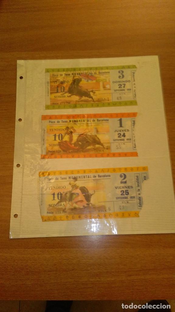 Tauromaquia: 3 ANTIGUAS ENTRADAS PLAZA DE TOROS MONUMENTAL DE BARCELONA DIFERENTES A&Ntilde;O 1959