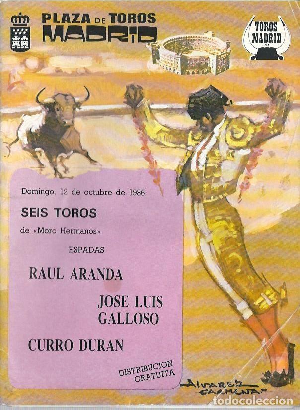 Tauromaquia: PROGRAMA PLAZA DE TOROS LAS VENTAS MADRID.DEL 12 DE OCTUBRE 1986. - Foto 1