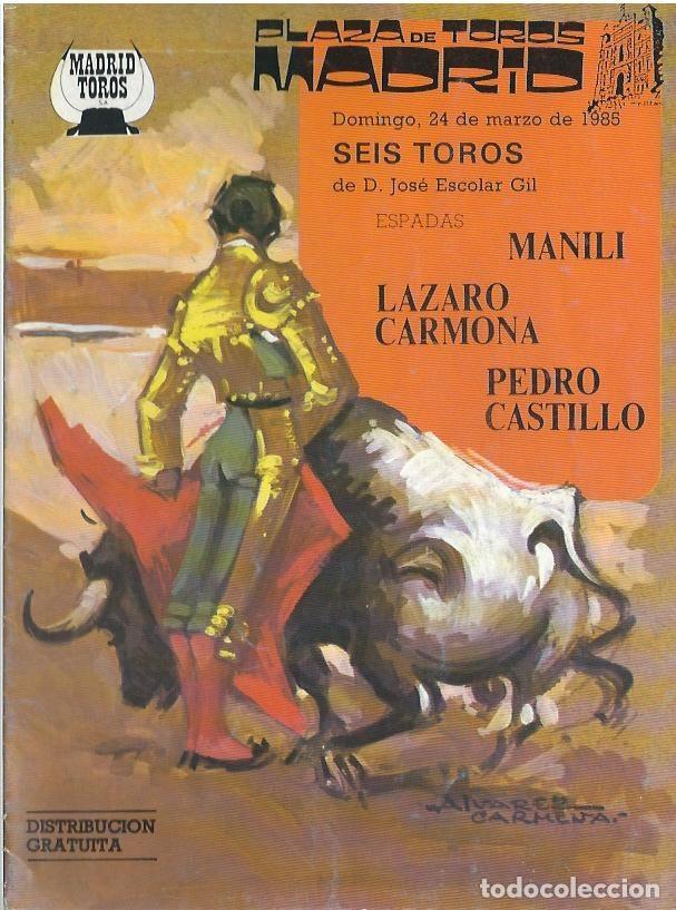 Tauromaquia: PROGRAMA PLAZA DE TOROS LAS VENTAS MADRID.DEL 24 DE MARZO 1985. - Foto 1