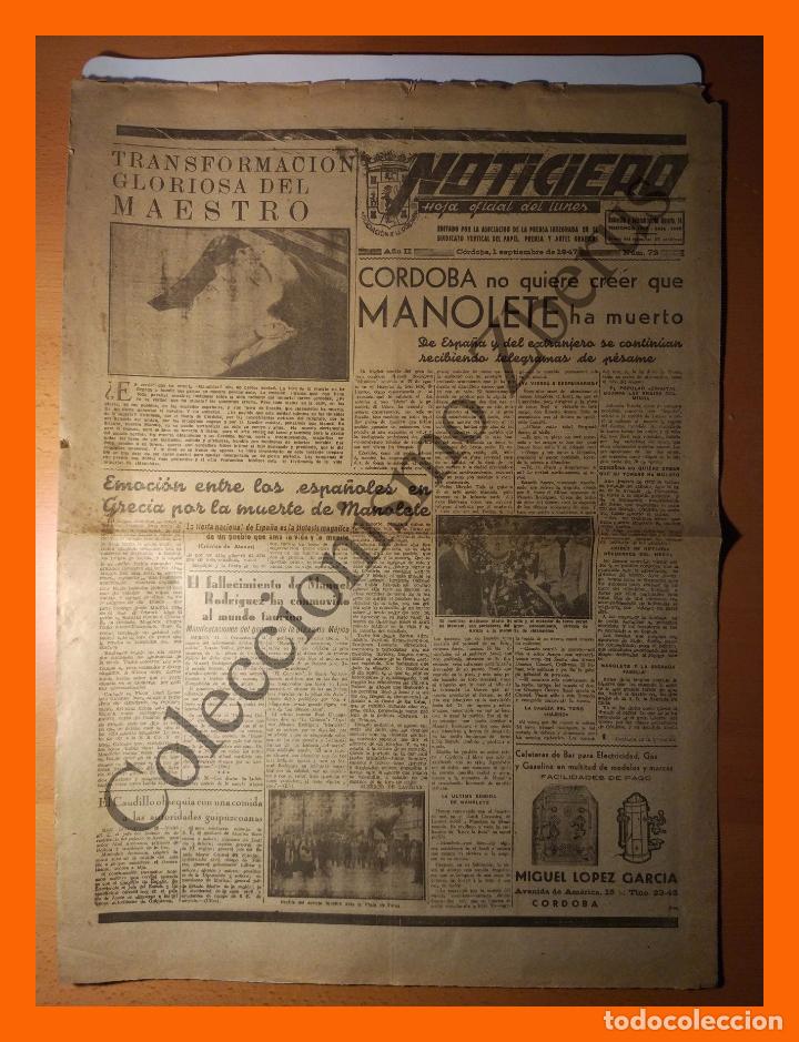 Tauromaquia: Periodico Noticiero 1 Septiembre 1947 - C&oacute;rdoba no quiere creer que Manolete ha muerto