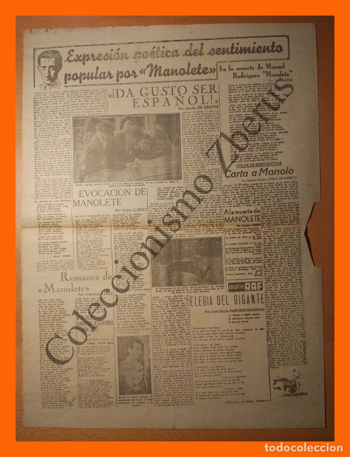 Tauromaquia: Periodico Noticiero 8 Septiembre 1947 - Expresi&oacute;n po&eacute;tica del sentimiento popular por Manolete