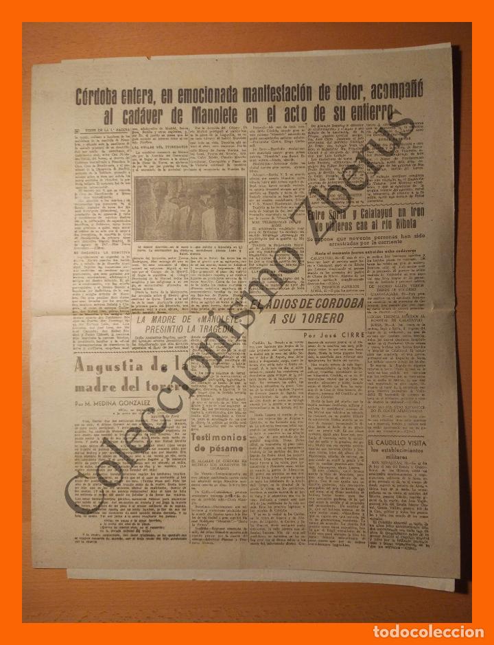 Tauromaquia: Periodico Cordoba 31 Agosto 1947 - Cordoba entera acompa&ntilde;&oacute; al cadaver de Manolete