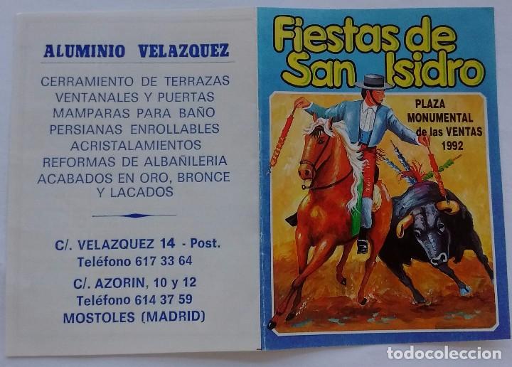 Tauromaquia: PROGRAMA DE LA FERIA DE SAN ISDRO 1992. ALUMINIO VELAZQUEZ