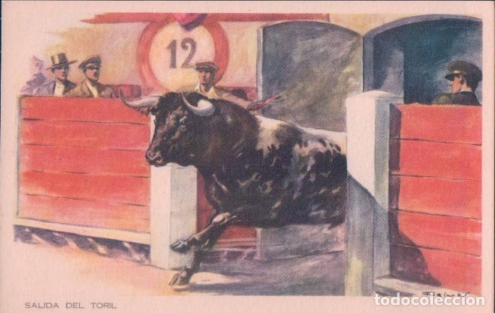 Bullfighting: POSTAL DIBUJO TOROS - SALIDA DEL TORIL - FIRMADA FREIXAS- C.y Z. 819