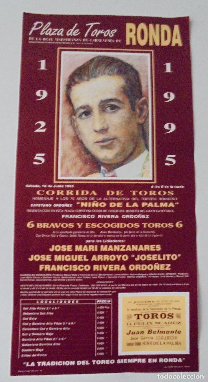 Tauromaquia: CARTEL PLAZA DE TOROS RONDA. 1995. JOSE MARIA MANZANARES, JOSELITO, FRANCISCO RIVERA ORDO&Ntilde;EZ.