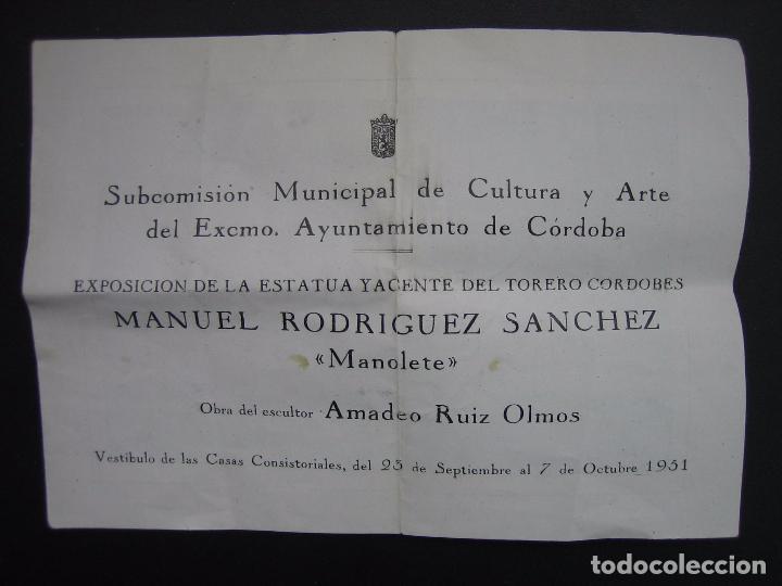 Tauromaquia: Exposici&oacute;n de estatua de Manuel Rodr&iacute;guez S&aacute;nchez ( Manolete ). C&oacute;rdoba 1951