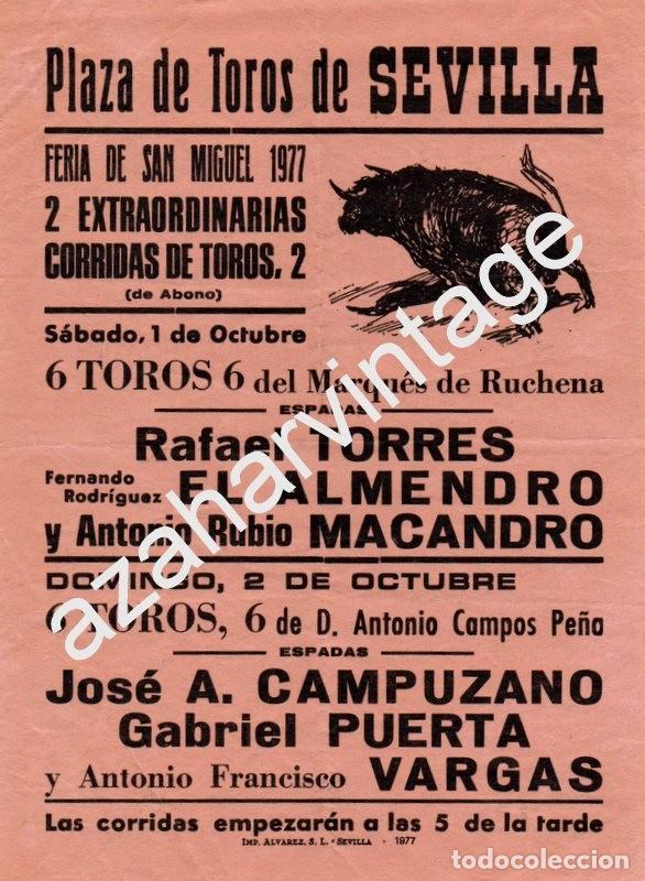 Tauromaquia: SEVILLA, 1977, CARTEL FERIA DE SAN MIGUEL, 160X216MM