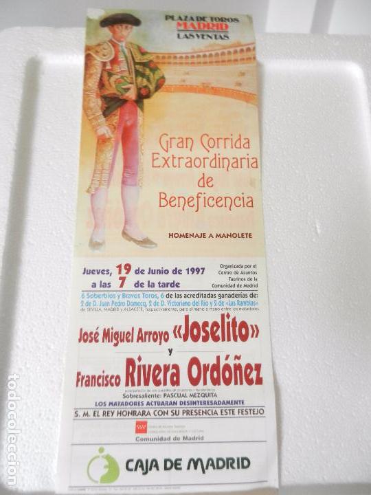 Tauromaquia: CARTEL DE TOROS EN MADRID. 19 JUNIO 1997. GAN. DOMECQ, LAS RAMBLAS. JOSELITO, RIVERA ORDO&Ntilde;EZ.
