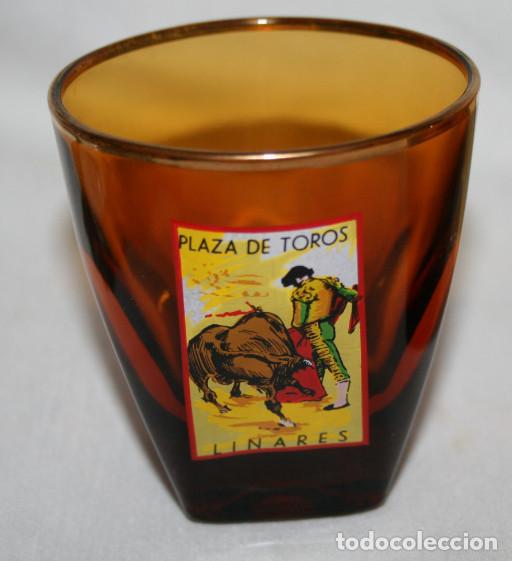 Tauromaquia: BONITO VASO VINTAGE COLOR AMBAR DE LA PLAZA DE TOROS LINARES