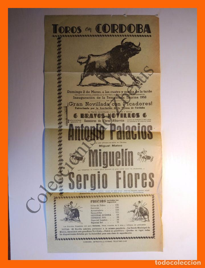 Tauromaquia: Cartel Toros en C&oacute;rdoba - Marzo 1958 - Antonio Palacios, Miguel Mateo Miguel&iacute;n, Sergio Flores