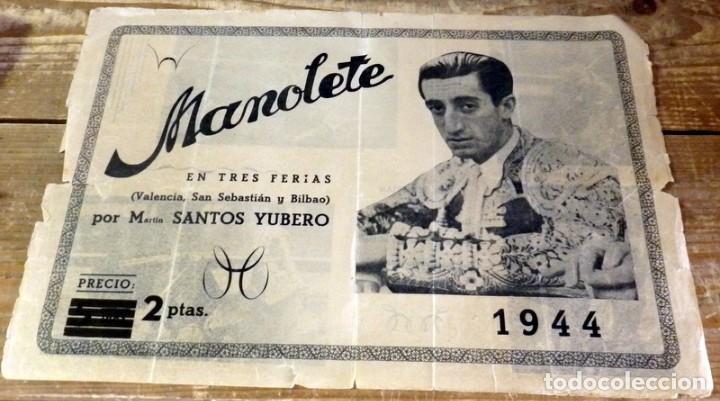 Tauromaquia: MANOLETE, 1944, HOJA PARA ENMARCAR A DOS CARAS, CARTEL, 31X21 CMS