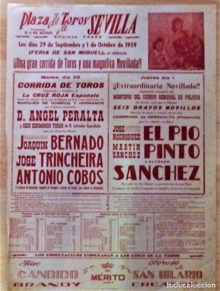 Tauromaquia: CARTEL DE TOROS. PLAZA DE SEVILLA. FIESTAS DE SAN MIGUEL. A&Ntilde;O 1959. JOAQUIN BERNARDO, EL PIO...