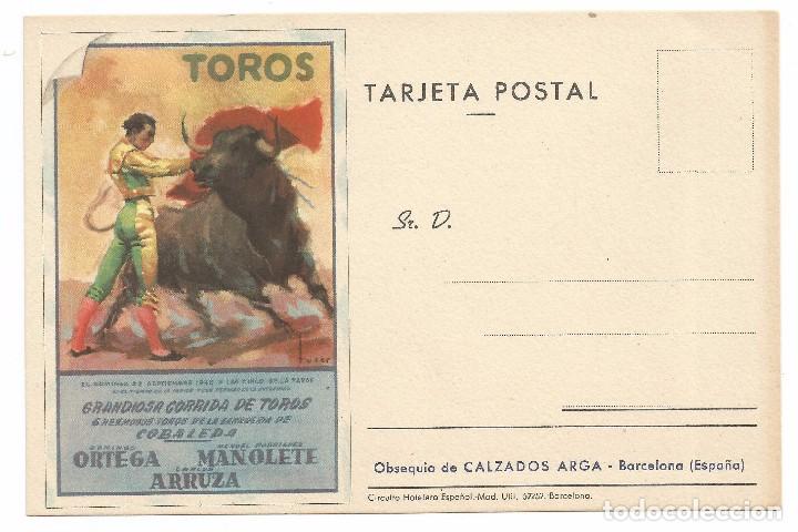 Tauromaquia: POSTAL PUBLICITARIA .- CALZADOS ARGA .- BARCELONA .- ORTEGA,MANOLETE Y ARRUZA