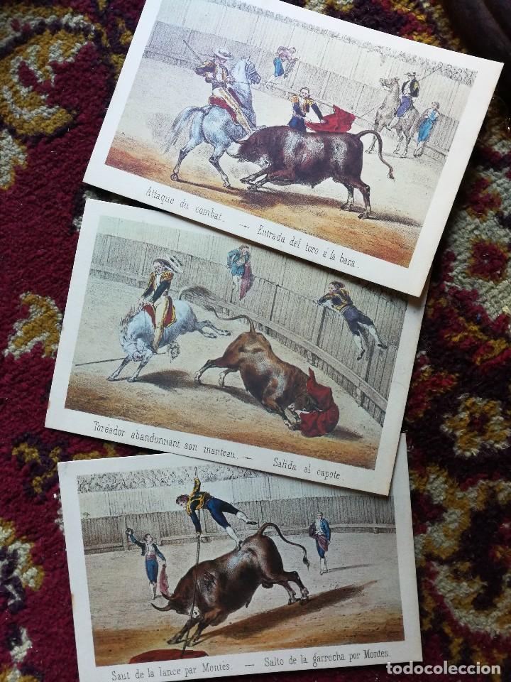 Tauromaquia: ANTIGUAS LAMINAS TARJETAS TEXTO FRANC&Eacute;S- ESPA&Ntilde;OL- ILUSTRACIONES TAURINAS.