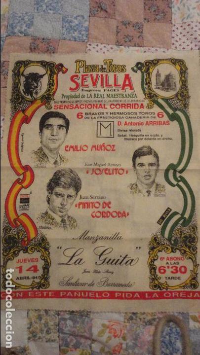 Tauromaquia: ANTIGUO PA&Ntilde;UELO.CARTEL.PLAZA TOROS SEVILLA.EMILIO MU&Ntilde;OZ.JOSELITO.FINITO CORDOBA.1994