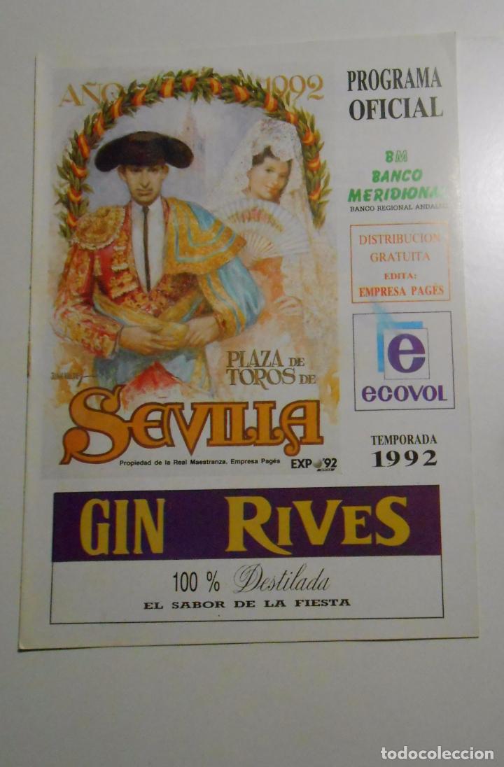 Bullfighting: PROGRAMA PLAZA DE TOROS DE SEVILLA. CORRIDA DEL 3 DE MAYO DE 1992. REAL MAESTRANZA. TDKP2