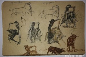 4 esbozos toros Originales de Ricardo Marín