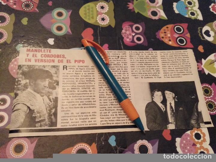 Tauromaquia: ANTIGUO RECORTE PRENSA 1981 MANOLETE Y EL CORDOBES EN VERSION DE EL PIPO