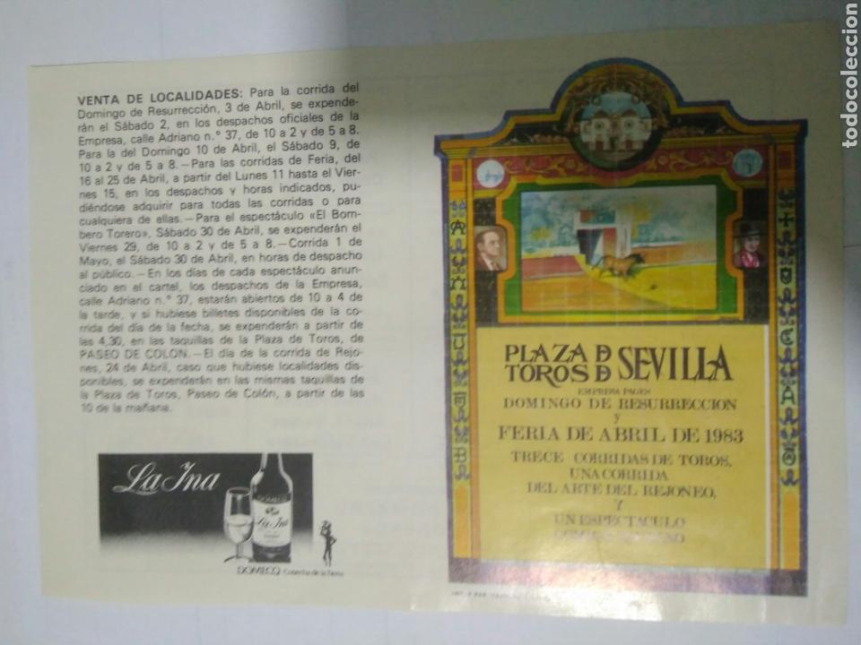 Tauromaquia: PROGRAMA DE MANO PLAZA TOROS SEVILLA FERIA ABRIL Y DOMINGO RESURRECION 1983